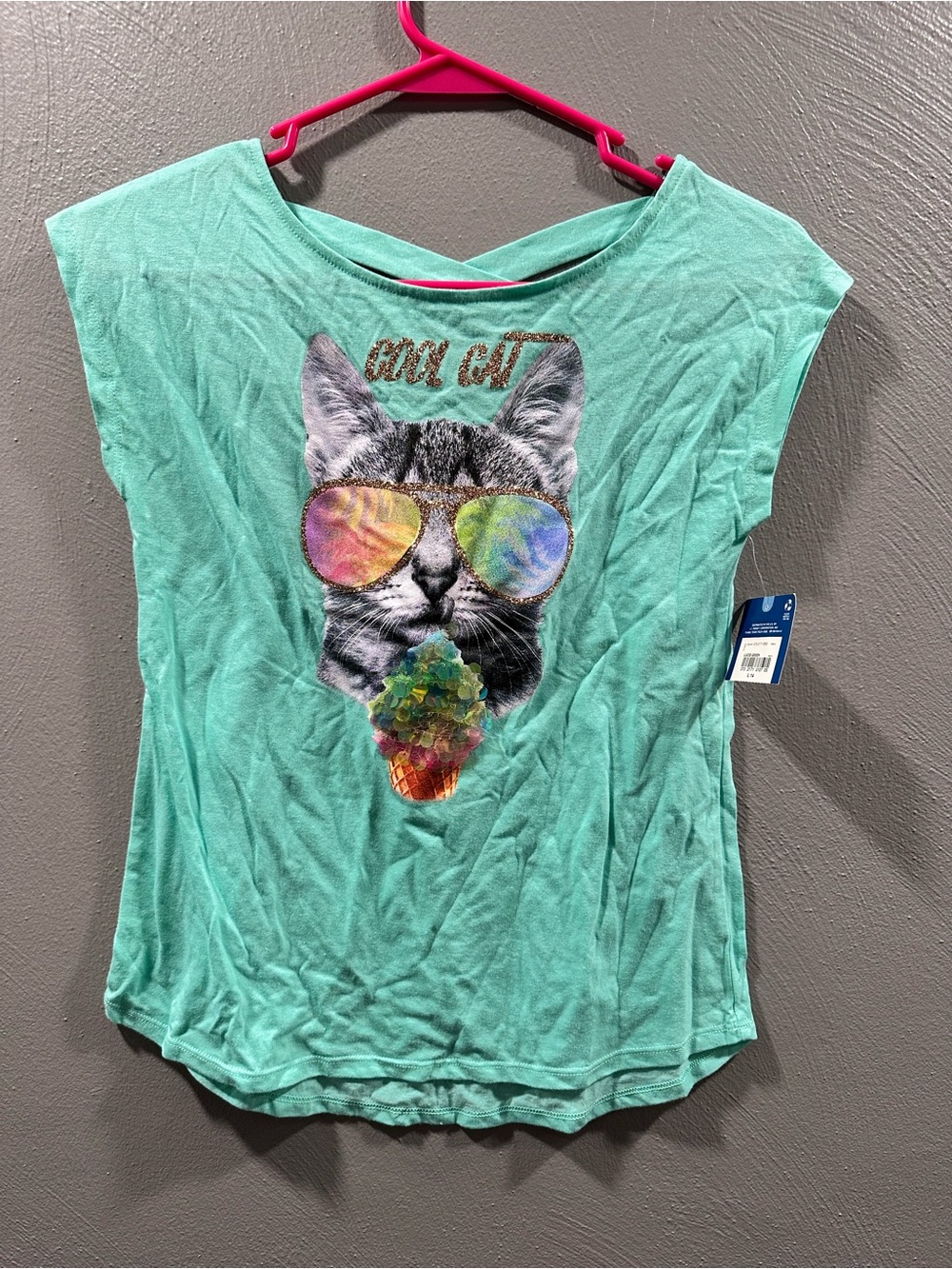 Arizona Jean Company Mint Green Graphic Cat Tee with Sunglasses